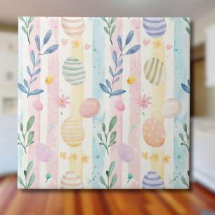 Elegante Pastell-Wasserfarbe-Osterstreifen-Eier Fliese