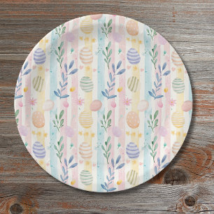 Elegante Pastell-Wasserfarbe-Osterstreifen-Eier Pappteller