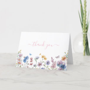 Elegante Pastell-Wildblumen-Grün-Brautjunggesellin Dankeskarte