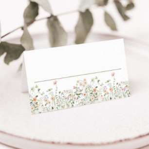 Elegante Pastell-Wildblumenwiese Blumenhochzeit Platzkarte