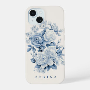 Elegante Pastellblaue Aquarellrosen Personalisiert iPhone 15 Hülle