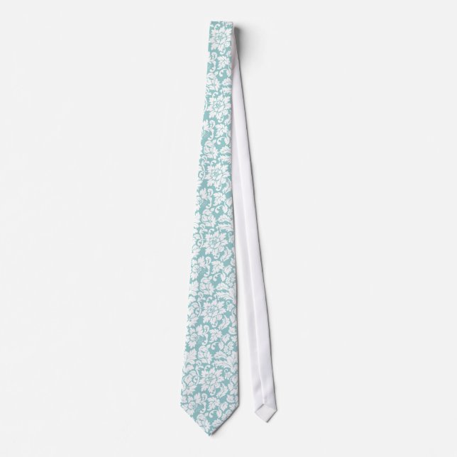 Elegante pastellblaue und weiße Damasken Krawatte (Vorderseite)