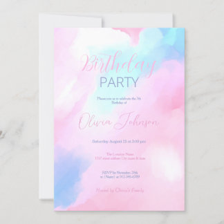 Elegante Pastellfarben Blau Pink Aquarellmalerei Einladung