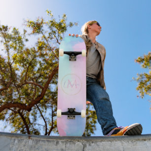 Elegante Pastellfarben Blau Pink Aquarellmalerei Skateboard