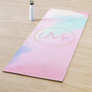 Elegante Pastellfarben Blau Pink Aquarellmalerei Yogamatte