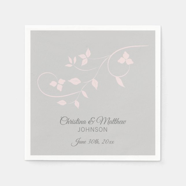 Elegante Pastellfarben Rosa & Grau (Grau) Hochzeit Serviette (Vorderseite)