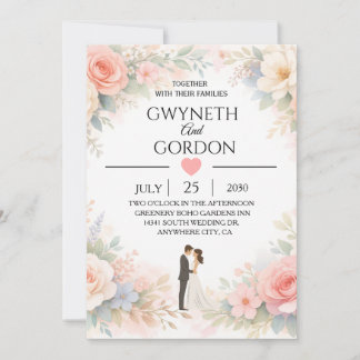 Elegante Pastellfarbene Florale Hochzeitseinladung Einladung