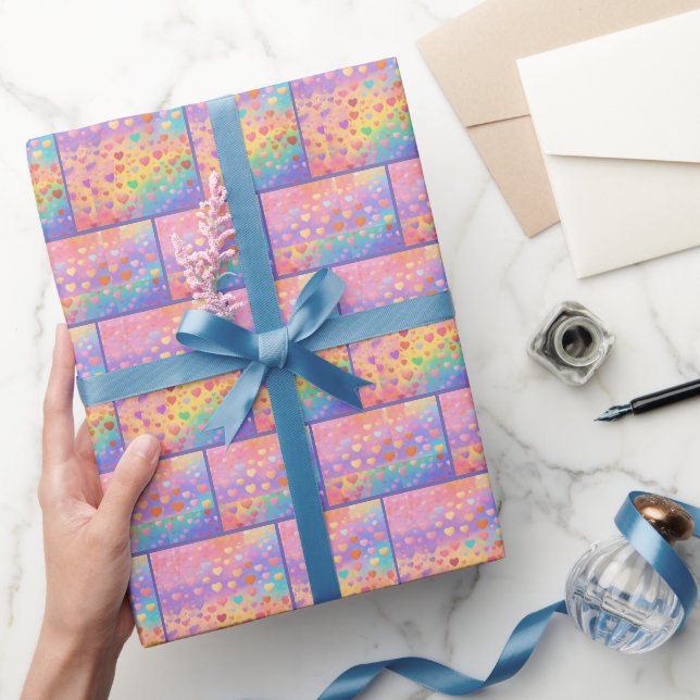 elegante, pastellfarbene Herzen Geschenkpapier (Schenken)