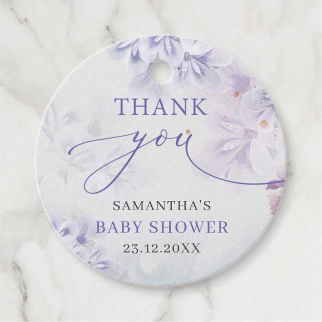 Elegante pastellfarbene lila Frühlingsblumen Babyd Geschenkanhänger (Vorderseite)