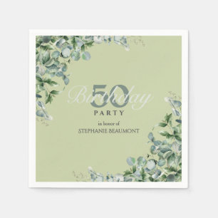 Elegante Pastellgrüne Blumen Damen 50. Geburtstag  Serviette