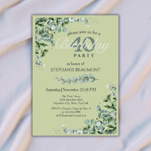 Elegante Pastellgrüne Blumen Frauen 40. Geburtstag Einladung