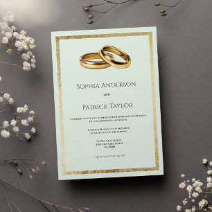 Elegante, pastellgrüne goldene Ringe Hochzeit Einladung