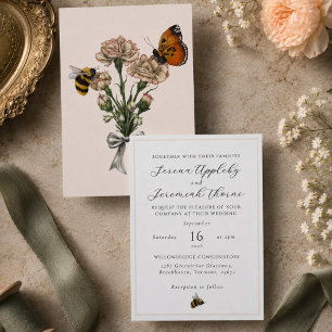 Elegante Pastellrosa Botanische Blumige Hochzeit Einladung