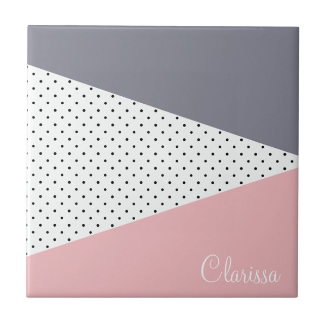 Elegante pastellrosa lila geometrische Polka-Punkt Fliese (Vorderseite)