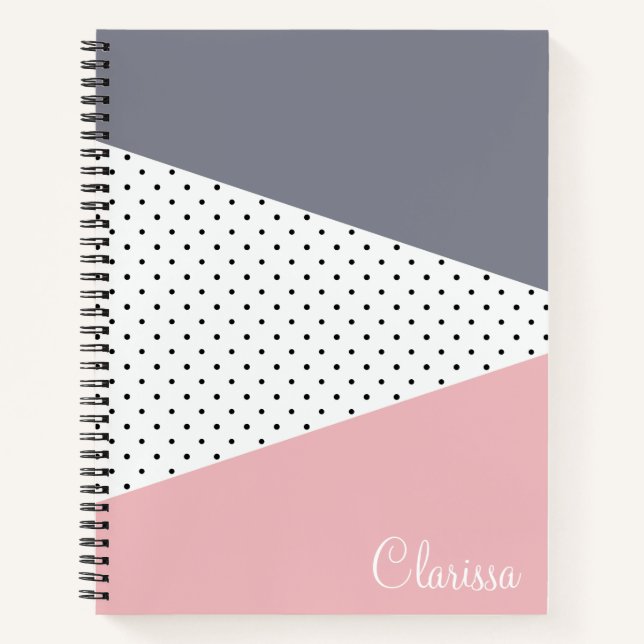 Elegante pastellrosa lila geometrische Polka-Punkt Notizbuch (Vorderseite)
