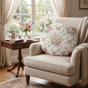 Elegante Pastellrosen im Shabby-Chic-Stil Rundes Kissen