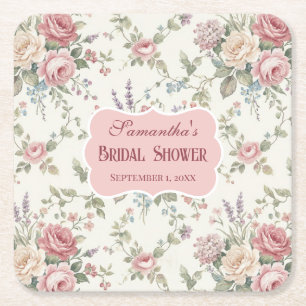Elegante Pastellrosen Shabby Chic Brautparty Rechteckiger Pappuntersetzer