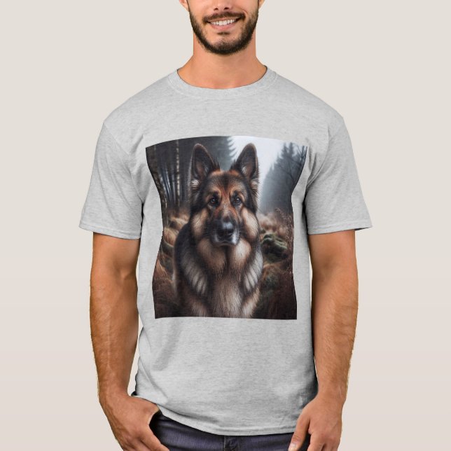 Elegante Pastor Alemán Gris T-Shirt (Vorderseite)