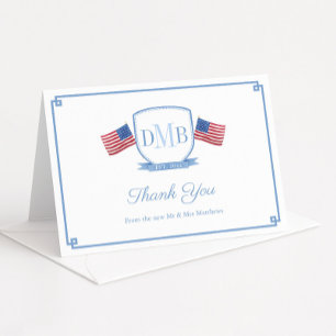 Elegante Patriotic Couples Monogram Wedding Dankeskarte