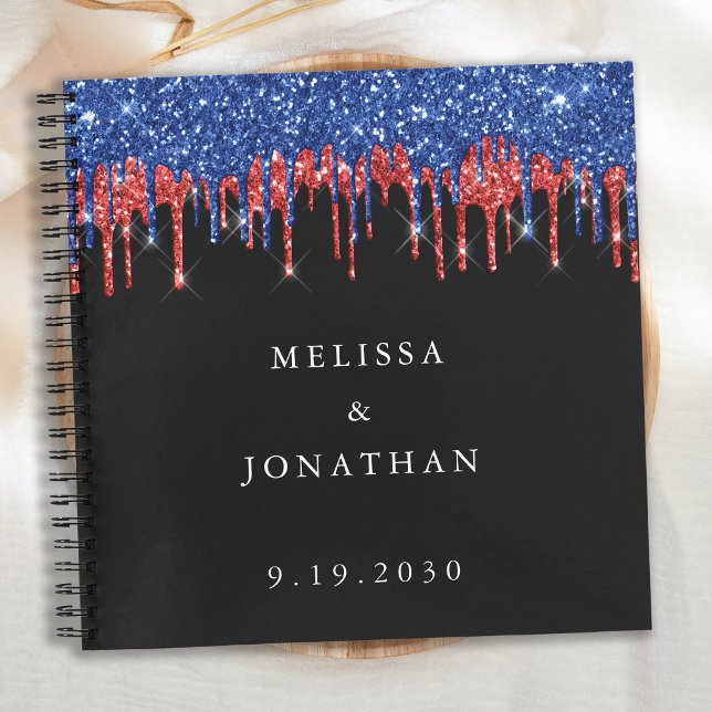 Elegante Patriotic Red Blue Glitzer Tropfen Weddin Notizbuch (Von Creator hochgeladen)