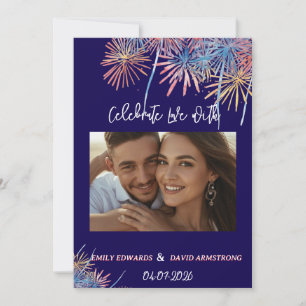 Elegante patriotische Feuerwerke   4. Juli Hochzei Einladung