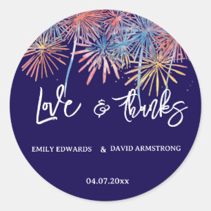 Elegante patriotische Feuerwerke 4. Juli-Hochzei Runder Aufkleber
