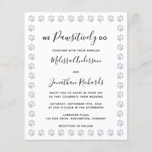 Elegante Paw Print Budget Hochzeit Einladung