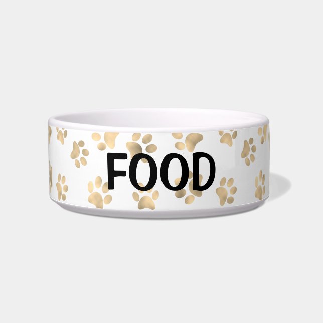 Elegante Paw Print White & Gold Food Cat oder Hund Napf (Vorderseite)