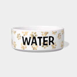 Elegante Paw Print White & Gold Wasserkatze oder H Napf
