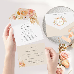 Elegante Peach and Cream Floral Wedding with UAWG  All In One Einladung