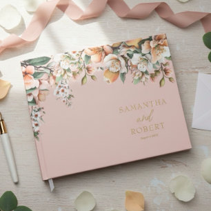 Elegante Peach and Gold Floral Wedding Gästebuch