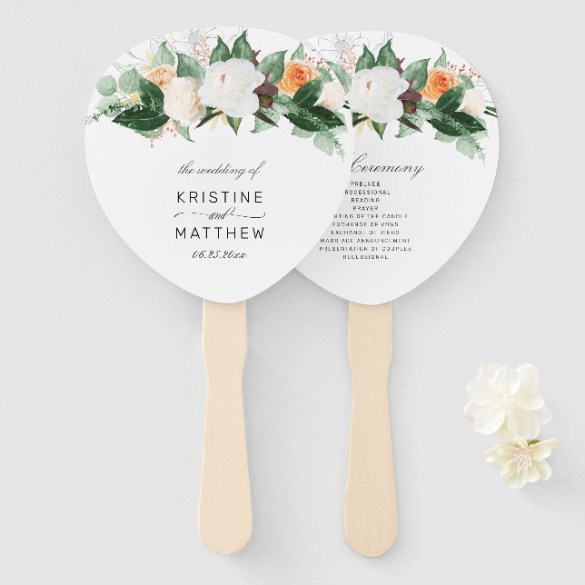 Elegante Peach Autumn Floral Wedding Program Hand Fächer (Vorne und Hinten)