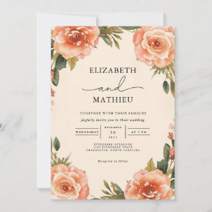 Elegante Peach Blossom Botanische Hochzeit Einladung