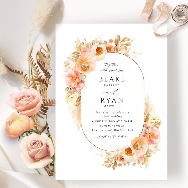 Elegante Peach Blush and Cream Oval Wedding Einladung (Von Creator hochgeladen)