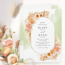 Elegante Peach Blush Cream und grüne Oval Wedding