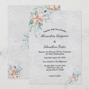 Elegante Peach Coral Blume Bouquet Wedding Einladung