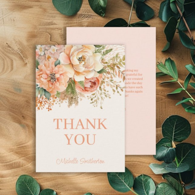 Elegante Peach Cream Floral Geburtstag Dankeskarte (Peach and cream-colored watercolor floral birthday party thank you card. )