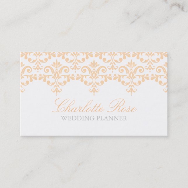 Elegante Peach Damask Business Card Visitenkarte (Vorderseite)