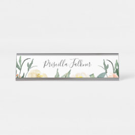 Elegante Peach Floral Modernes Skript Schreibtischnamensplakette