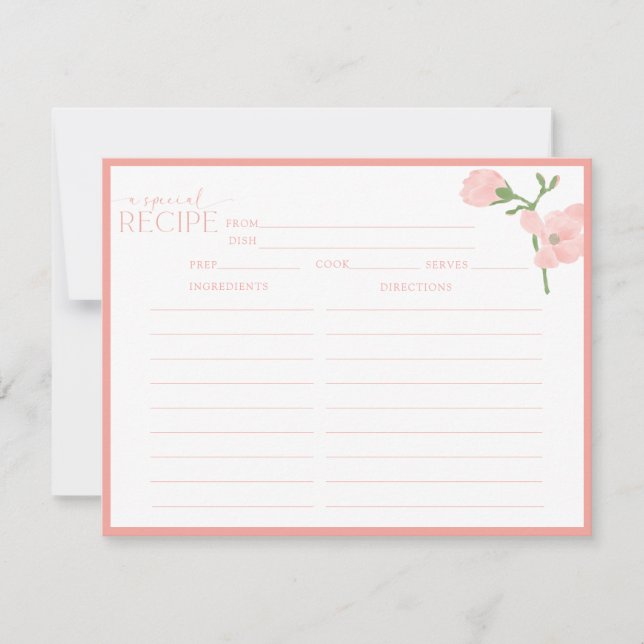 Elegante Peach Floral Rezept Card Einladung (Vorderseite)