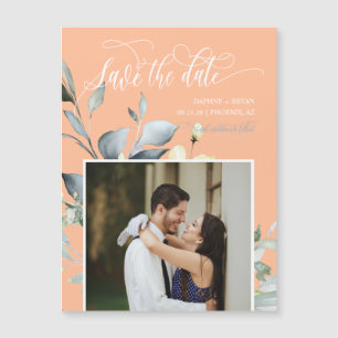 Elegante Peach Green Blätter Speichern des Datumsm Magnetkarte