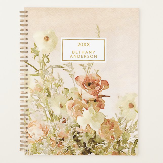 Elégante Peach Ivory Cream Aquarelle Floral (Devant)
