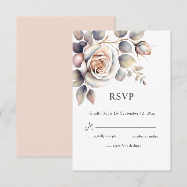 Elegante Peach Ivory Floral Hochzeit im Herbst RSVP Karte (Vorne/Hinten)