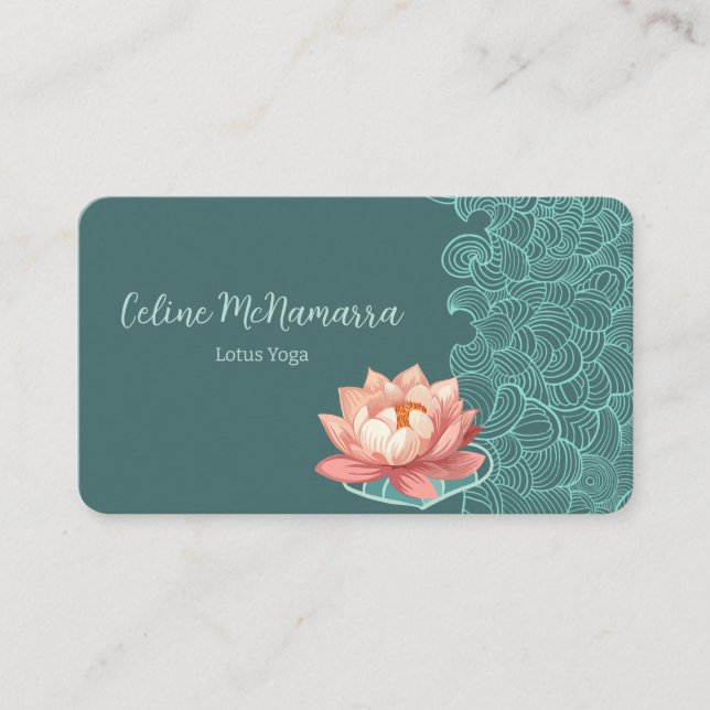 Elegante Peach Lotus Aquamarin Visitenkarte (Vorderseite)