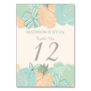 Elegante Peach Mint Floral Custom Wedding Tischnummer
