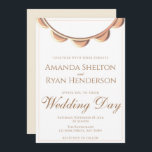 Elegante Peach Necklace White Wedding Einladung<br><div class="desc">Elegante Peach Necklace White Wedding Einladung. Diese moderne und elegante Hochzeitseinladung lädt Ihre Gäste ein. Eine elegante Einladung mit einer eleganten Halskette in pfirsichfarbener Farbe. Der Hintergrund ist weiß. Der Text ist ein modernes Skript. Sie können den gesamten Text ganz einfach anpassen - personalisieren Sie ihn mit dem Namen der...</div>