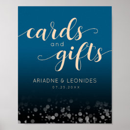 Elegante Peach Oceanic Blue Wedding Cards Geschenk Poster