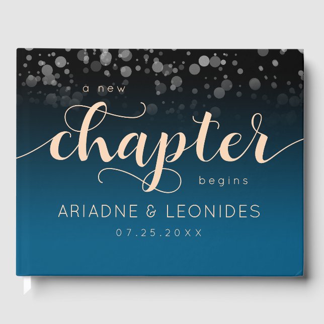 Elegante Peach Oceanic Blue Wedding ein neues Kapi Gästebuch (Vorderseite)