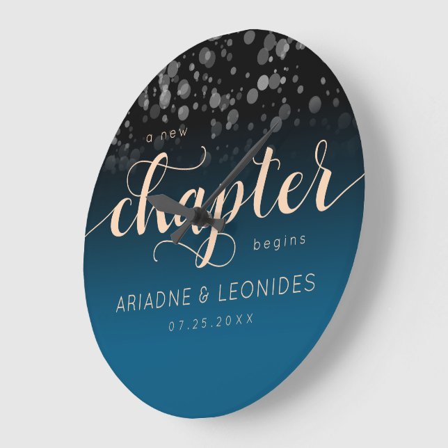 Elegante Peach Oceanic Blue Wedding ein neues Kapi Große Wanduhr (Winkel)