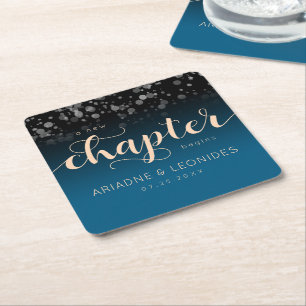 Elegante Peach Oceanic Blue Wedding ein neues Kapi Rechteckiger Pappuntersetzer
